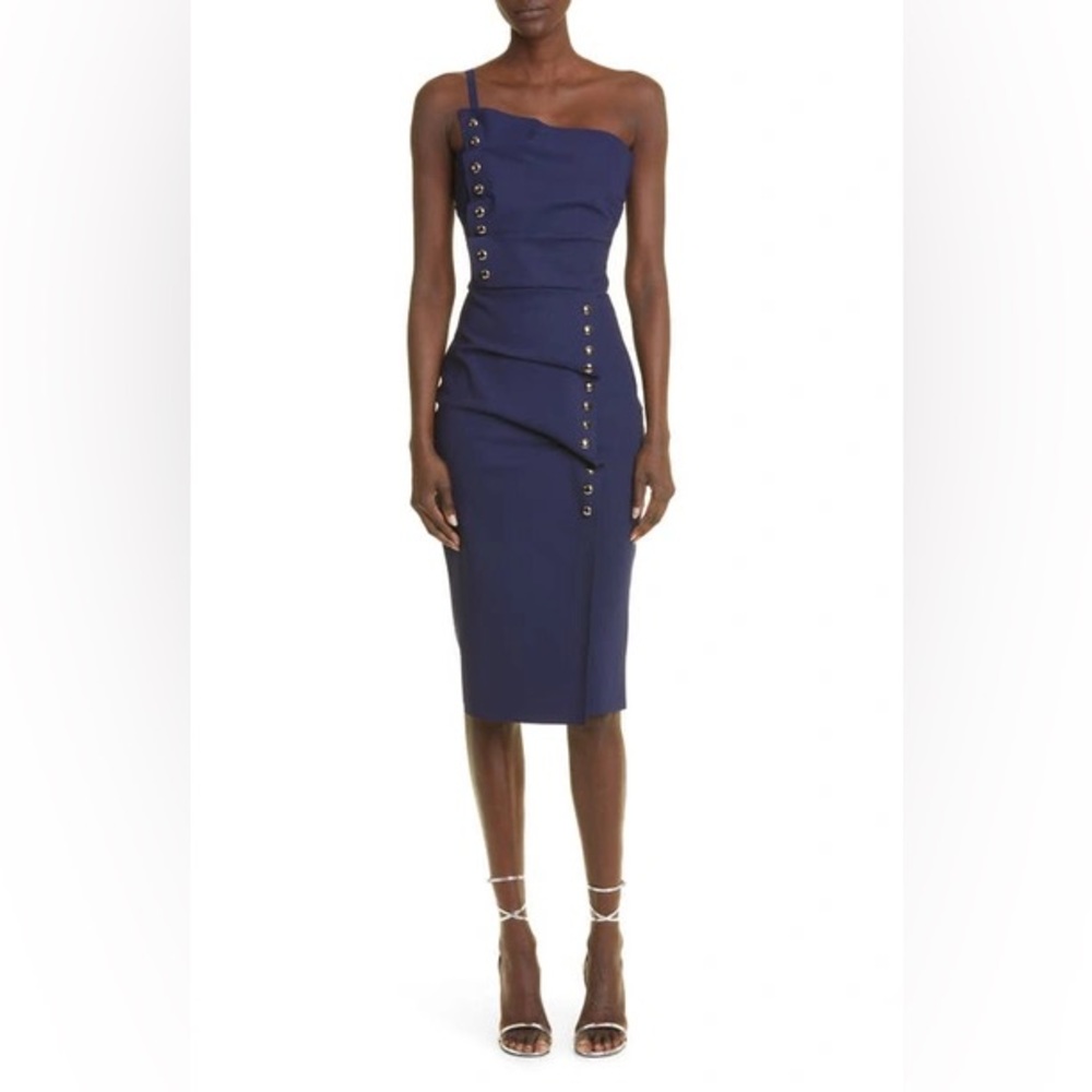 CHIARA BONI La Petite Robe Blue Valbona Button Cocktail Dress Size 44